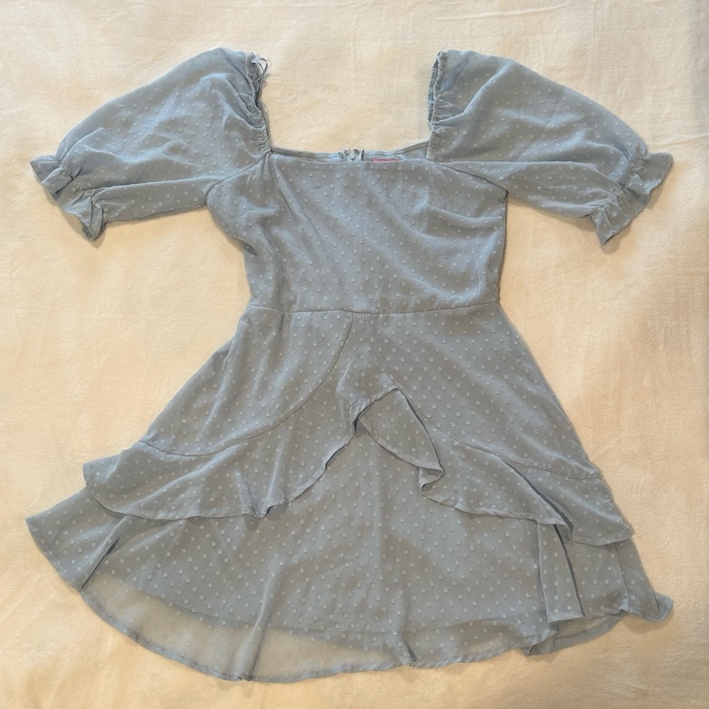 Francesca's Collections Light Blue Polka Dot Mini Dress